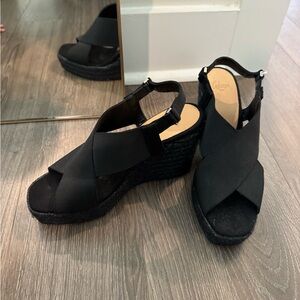 Castaner Black Crisscross Wedge Sandals NWOT
